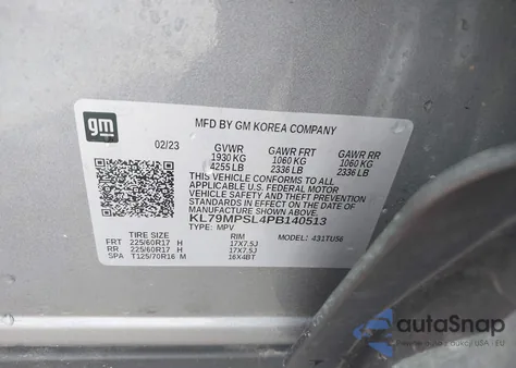 2023 Chevrolet Trailblazer Fwd Lt z USA, uszkodzony, nr VIN KL79MPSL4PB140513